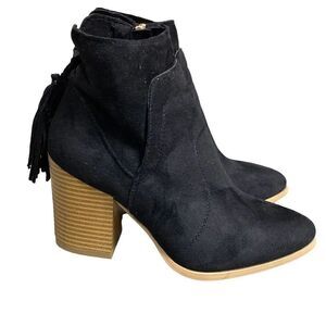 A Rider Girl Black Suede Tassel Booties Size 6.5 NWOT